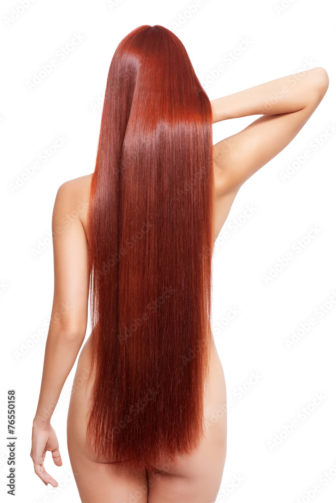 Naklejka premium Nude woman with long red hair