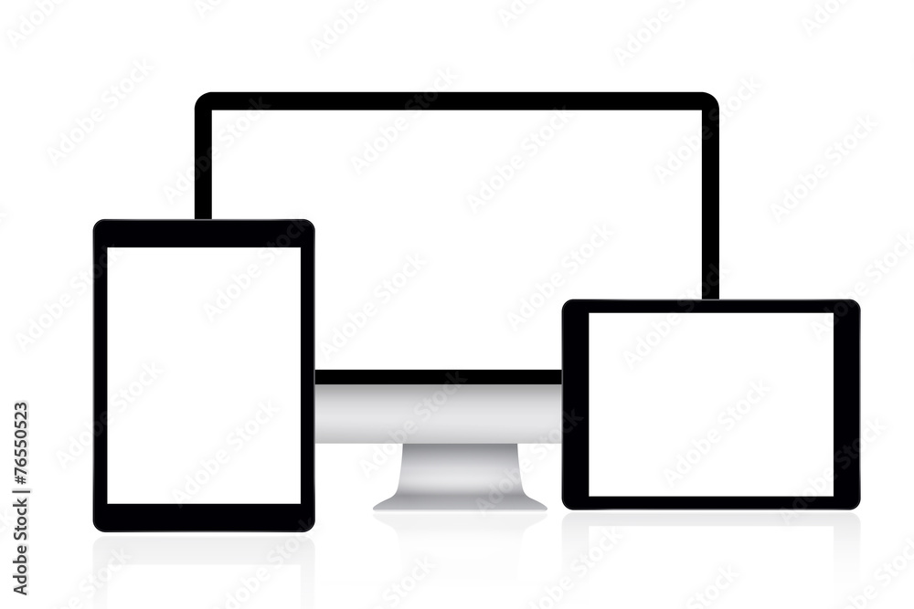 Computer monitor and two tablets Computer monitor and two tablets