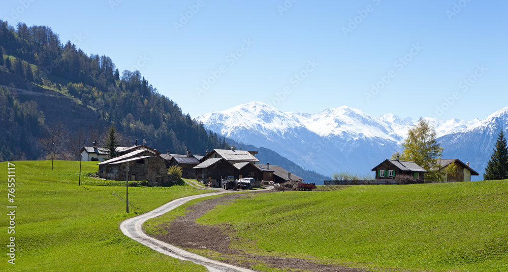 Small farm in Swiss alps. Bodmen, Valais, Switzerland