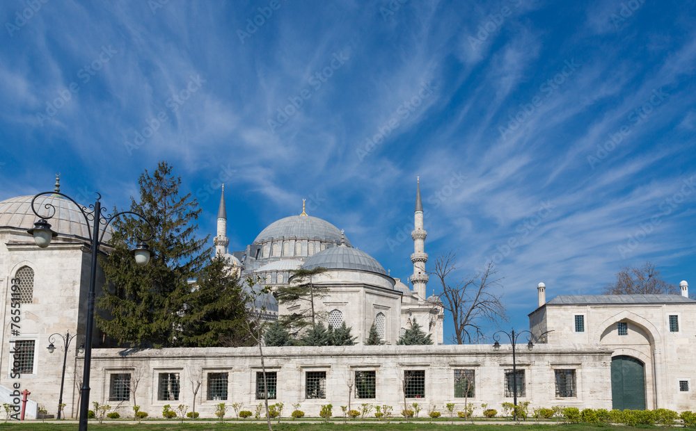 Fototapeta premium Side view Suleymaniye Mosque and blue sky in Istanbul