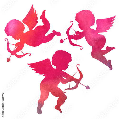 watercolor silhouette of an angel.watercolor painting on white b