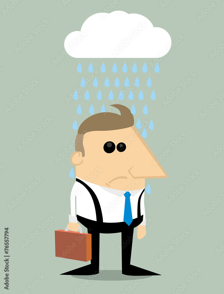 Cartoon businessman in rain under a cloud Cartoon businessman in rain under a cloud