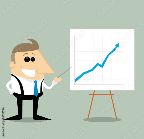 Happy Cartoon businessman with presentation graph