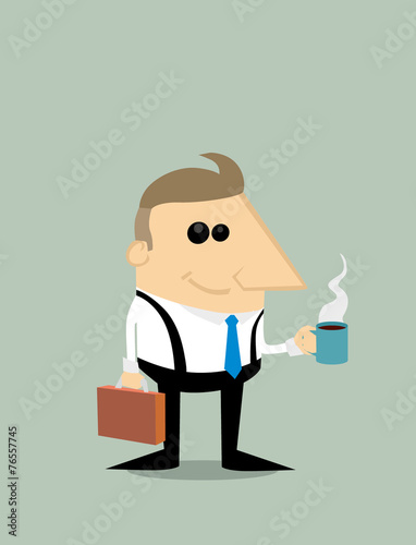 Happy Cartoon businessman with coffee