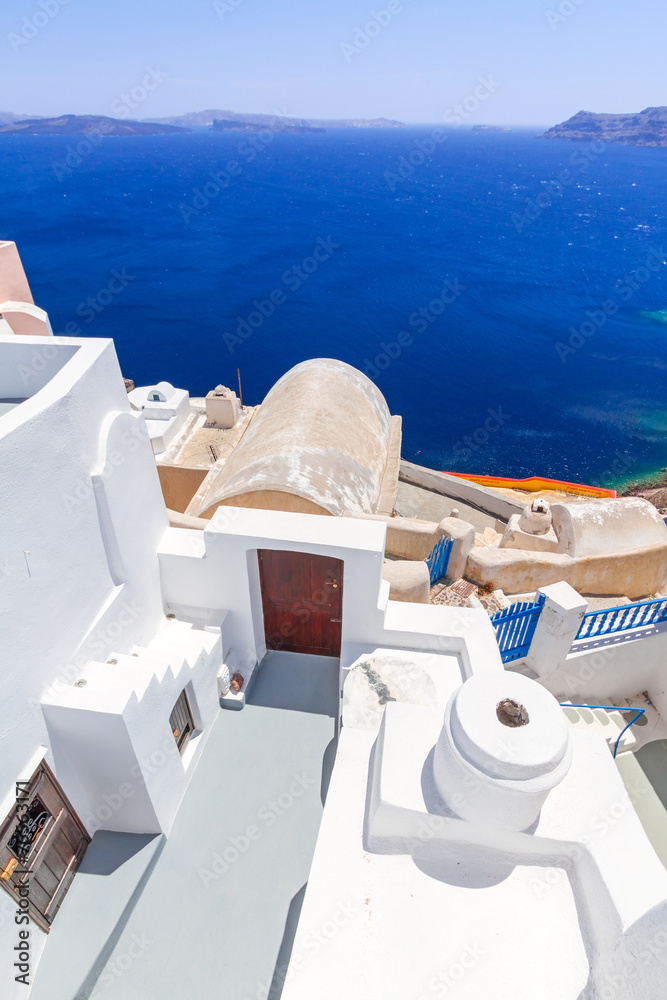 White architecture details of Santorini island in Greece