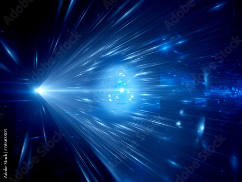 Blue glowing light rays in space