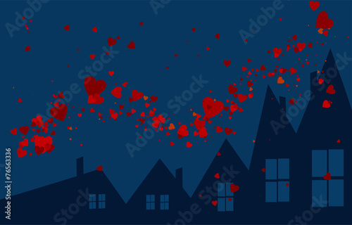 notte con cuori nel cielo