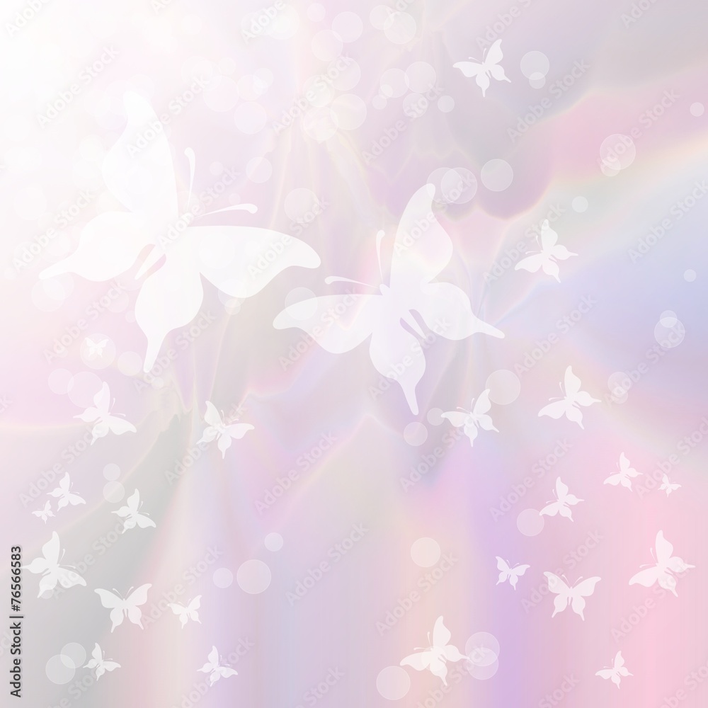 Soft pastel background with swarm of butterflies