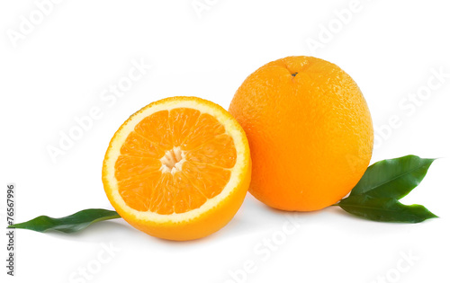 fresh oranges with leaves