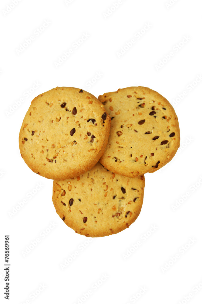 cookies with flax seed and sesame - isolated object on white