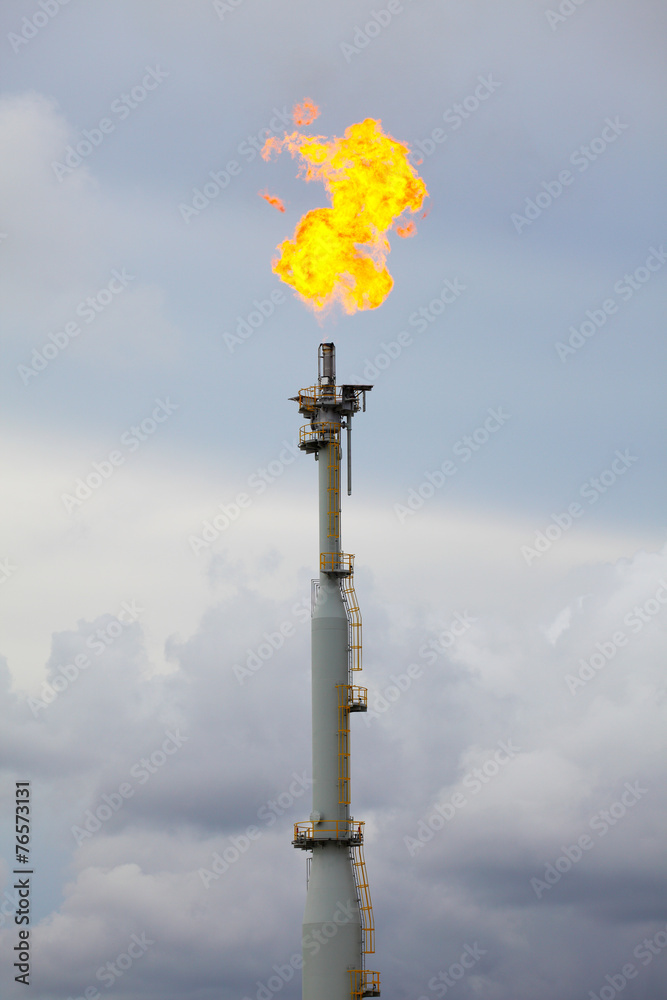 Flare Stack at Oil and Gas Refinery Plant