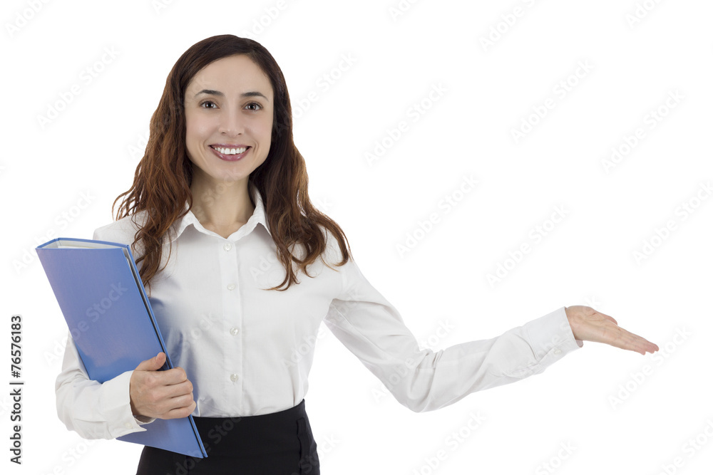 Business woman presenting copy space Business woman presenting copy space