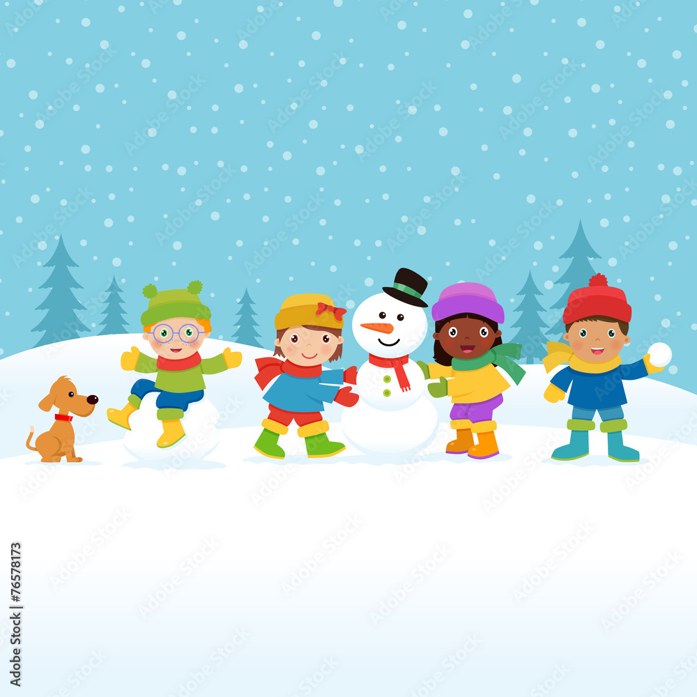 Children building a Snowman Children building a Snowman