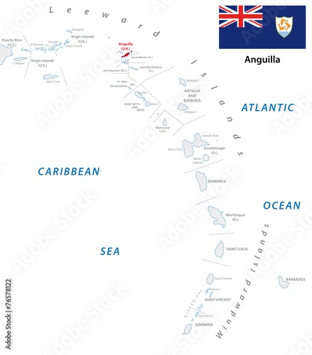 lesser antilles outline map with anguilla