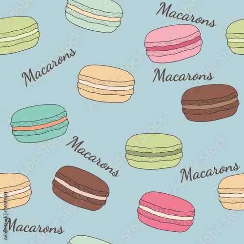 Seamless background with different macaroons