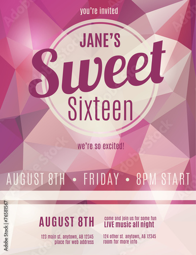 Sweet sixteen party invitation flyer template design
