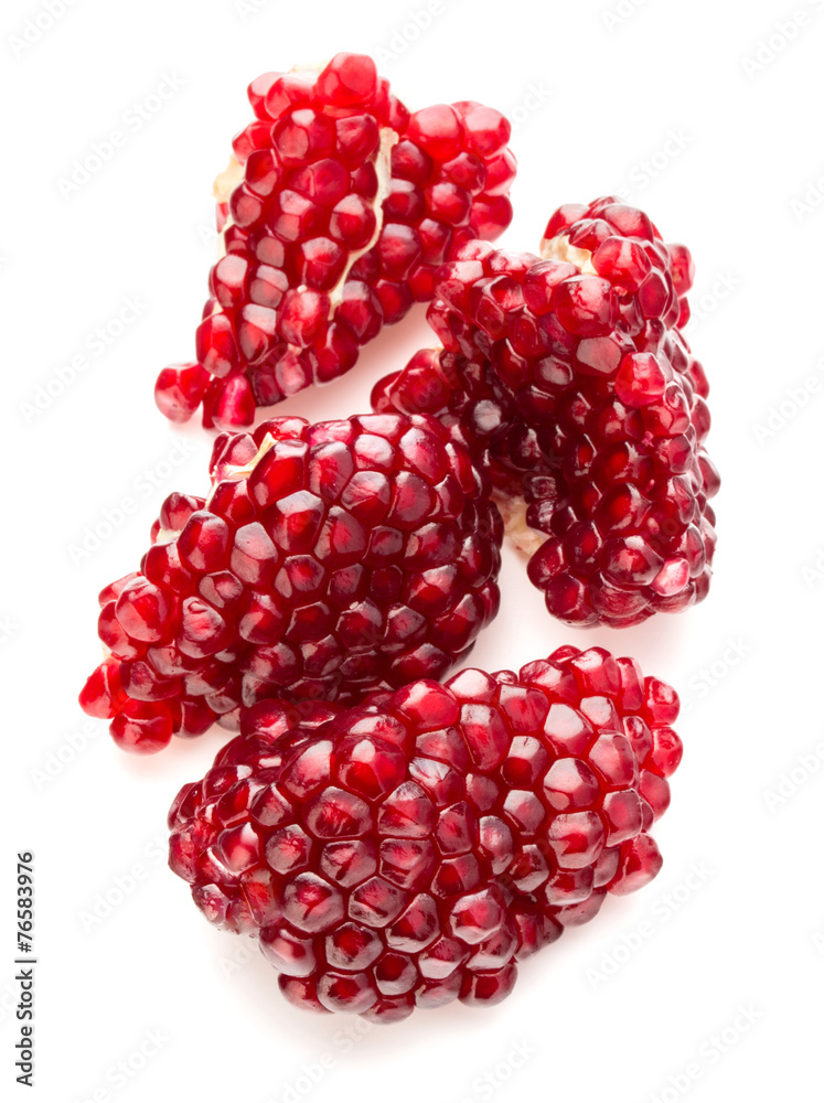 Ripe pomegranate fruit segment isolated on white background cuto
