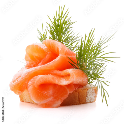 sandwich or canape with salmon on white background  cutout
