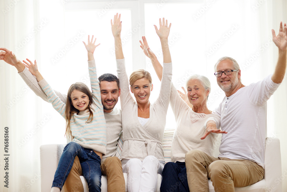 happy family sitting on sofa at home happy family sitting on sofa at home