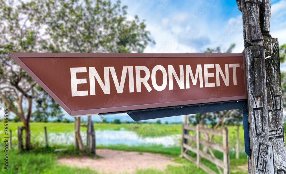 Environment wooden sign with rural background Environment wooden sign with rural background