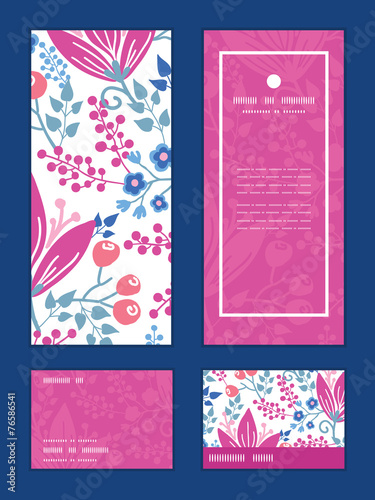 Vector pink flowers vertical frame pattern invitation greeting