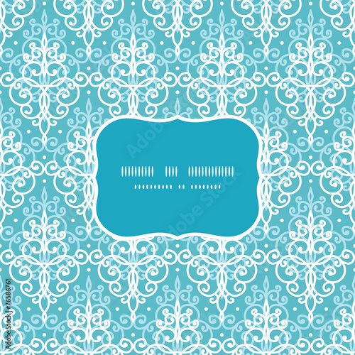Vector light blue swirls damask frame seamless pattern