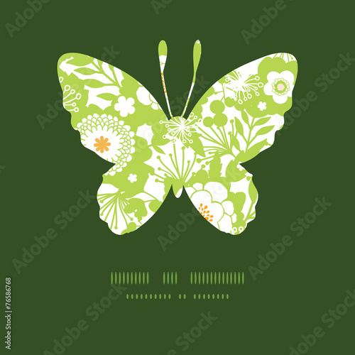 Vector green and golden garden silhouettes butterfly silhouette