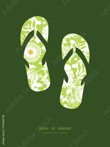 Vector green and golden garden silhouettes flip flops