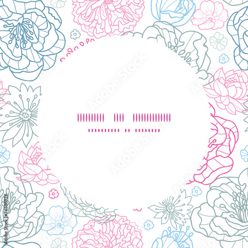 Vector gray and pink lineart florals frame seamless pattern
