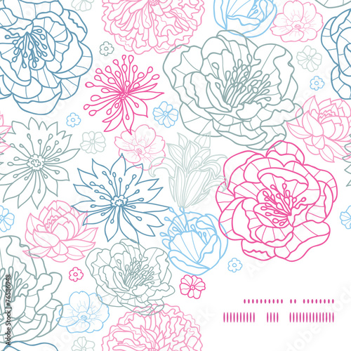 Vector gray and pink lineart florals frame corner pattern