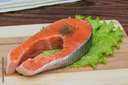 Raw salmon steak