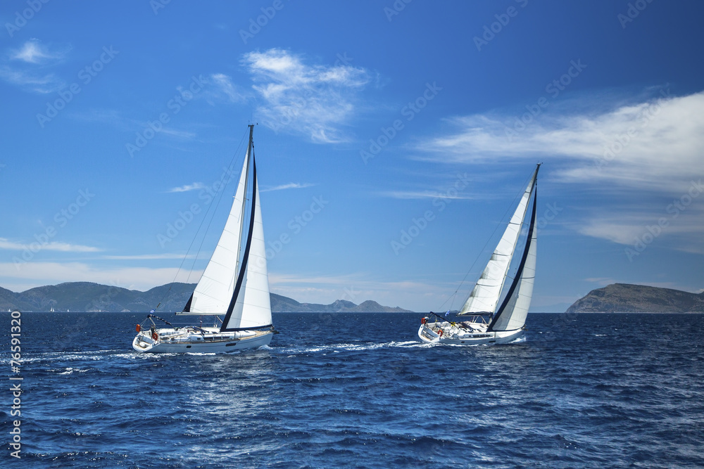 Sailing. Luxury yachts. Boat in sailing regatta.
