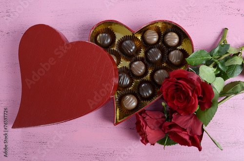 Valentines Day red heart shape chocolates gift box 