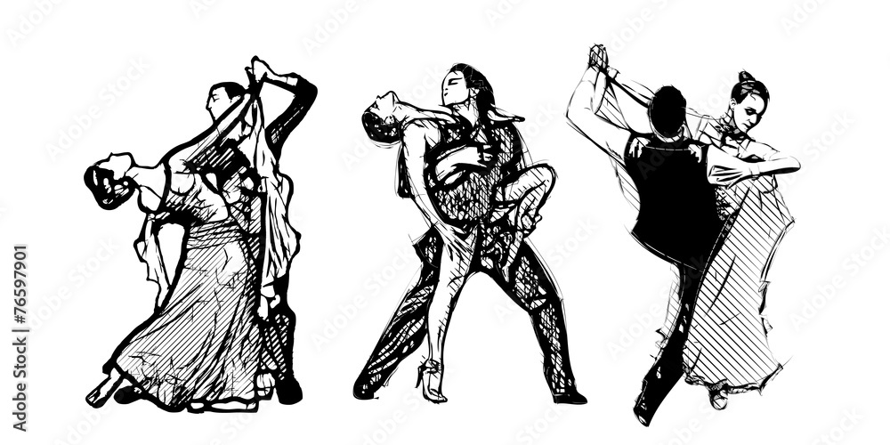 classical dancers trio - obrazy, fototapety, plakaty 
