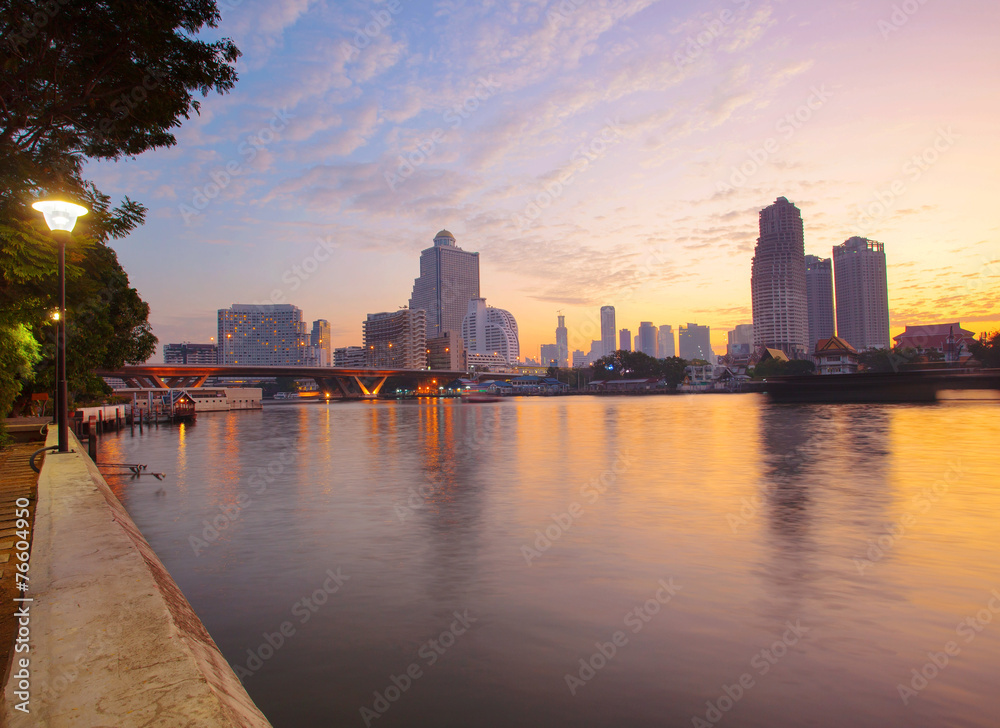landscape beautiful morning light of bangkok city life crossing