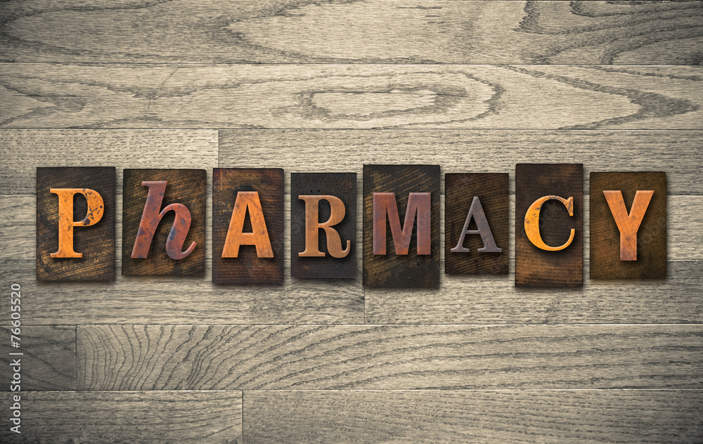 Fototapeta premium Pharmacy Wooden Letterpress Concept