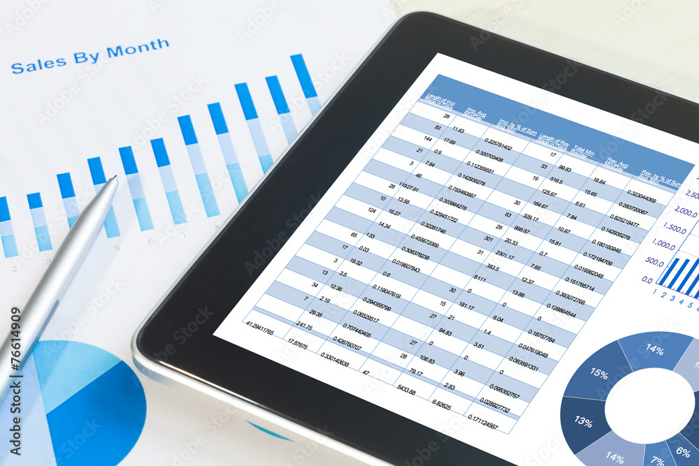 digital tablet and smartphone with financial chart report, paper digital tablet and smartphone with financial chart report, paper