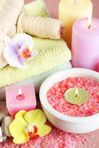 Spa treatments with orchid flower  close-up