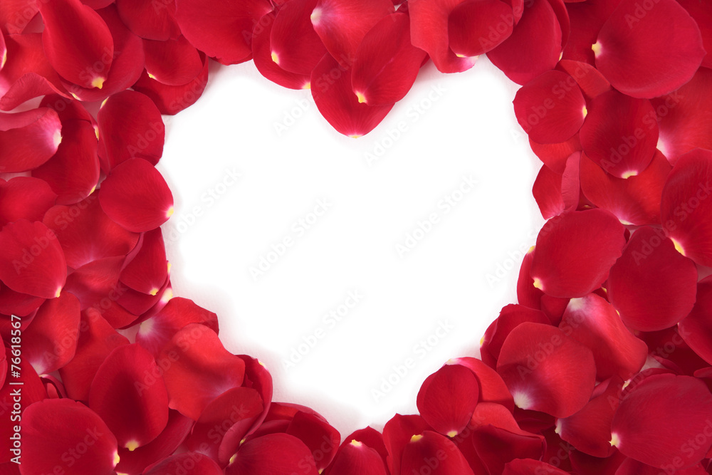 Valentine heart shape frame with red roses petals Valentine heart shape frame with red roses petals