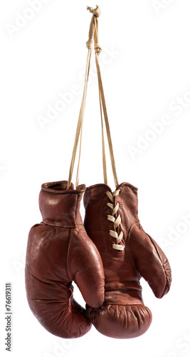 Pair of vintage brown leather boxing gloves © photology1971