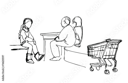 family resting at the mall