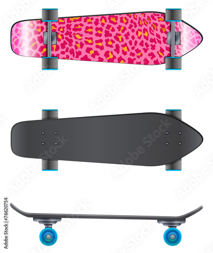 A pink coloured skateboard