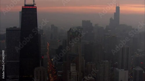 Chicago Night Skyscrapers Lake Michigan