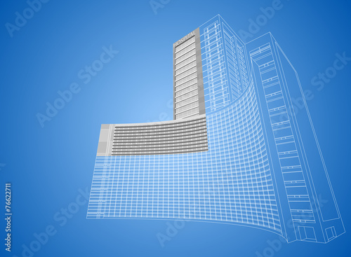Wireframe hospital built structure
