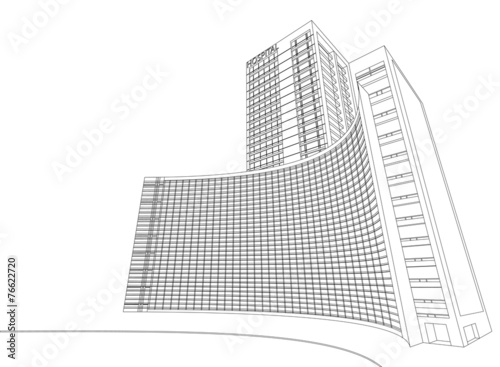 Wireframe hospital building on a white background