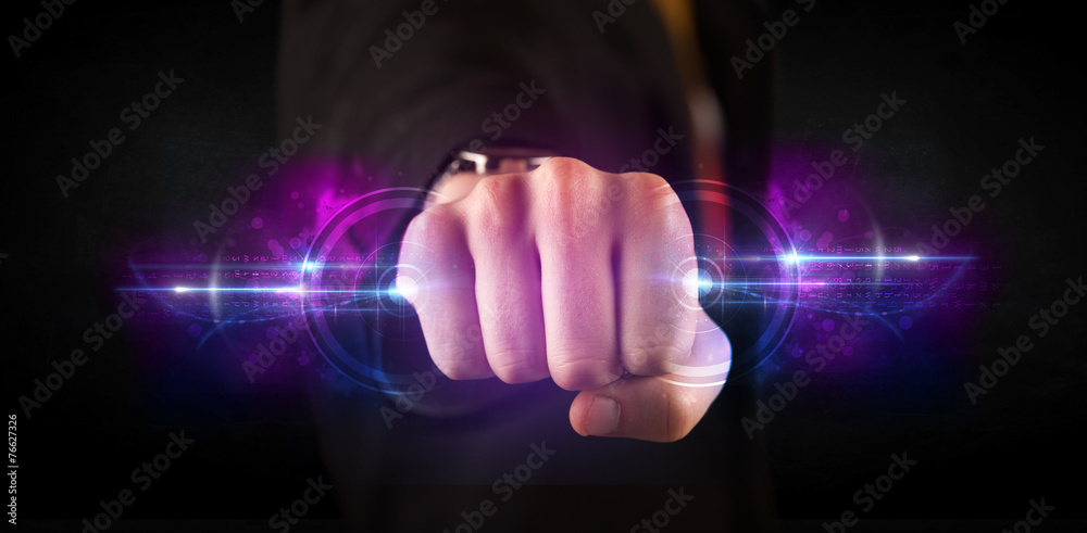 Fototapeta premium Business man holding future technology data system network