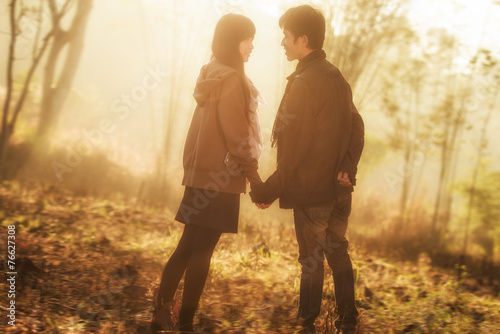 Attractive asian couple spending time together in the park