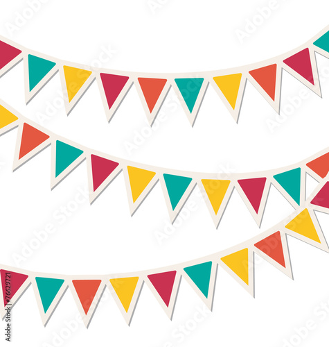 Set of multicolored flat buntings garlands isolated on white bac