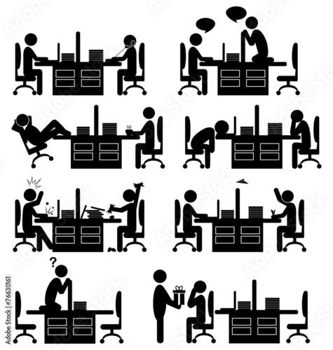 Set of office situation flat icons isolated on white background