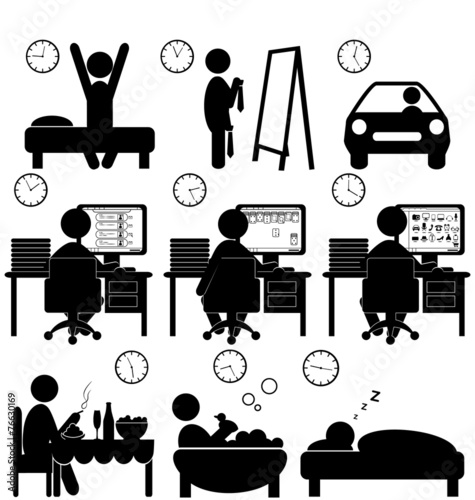 Set of flat situation icons with lazy worker isolated on white b